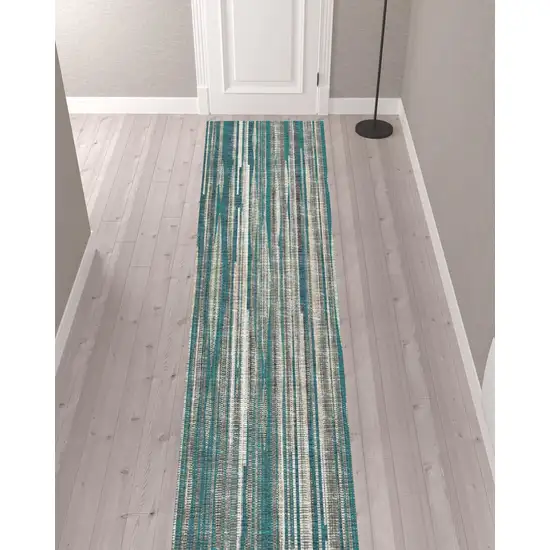 12' Blue and Ivory Ombre Hand Tufted Runner Rug Photo 2