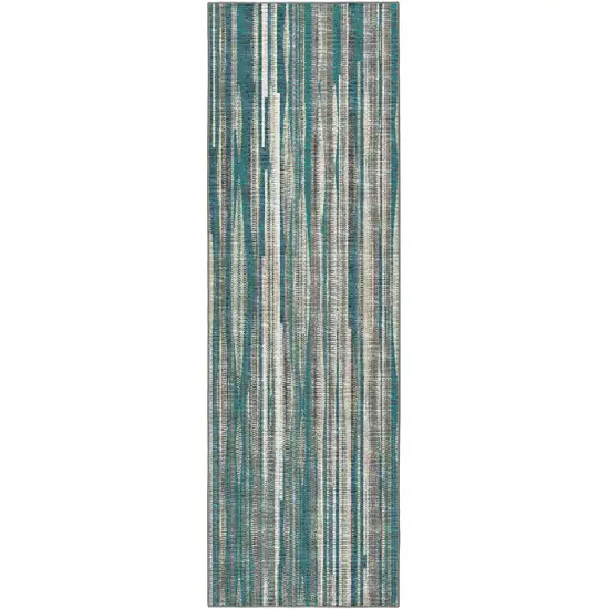 12' Blue and Ivory Ombre Hand Tufted Runner Rug Photo 1