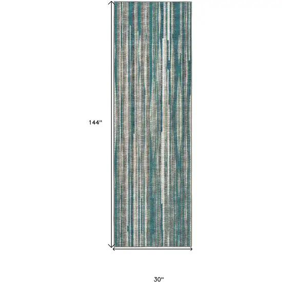 12' Blue and Ivory Ombre Hand Tufted Runner Rug Photo 9