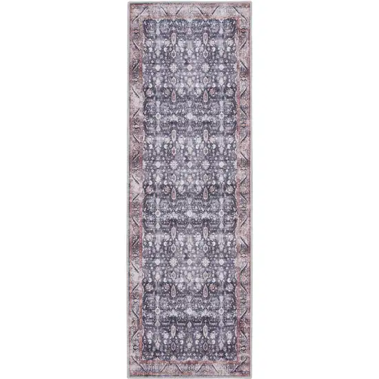 6' Blue and Ivory Oriental Power Loom Distressed Washable Non Skid Runner Rug Photo 1