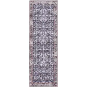 Photo of 6' Blue and Ivory Oriental Power Loom Distressed Washable Non Skid Runner Rug