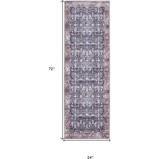 6' Blue and Ivory Oriental Power Loom Distressed Washable Non Skid Runner Rug Photo 7