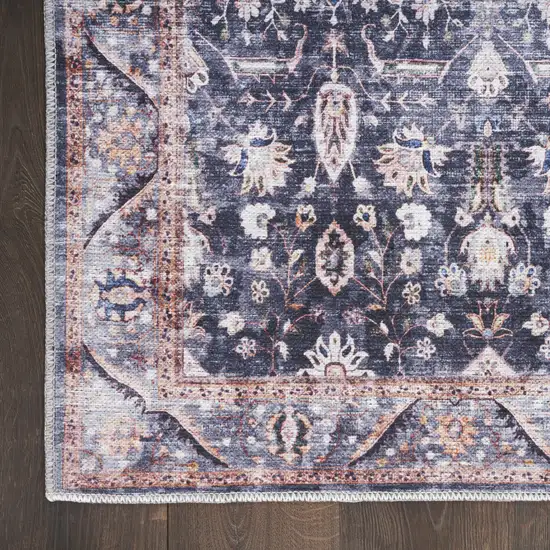 6' Blue and Ivory Oriental Power Loom Distressed Washable Non Skid Runner Rug Photo 2