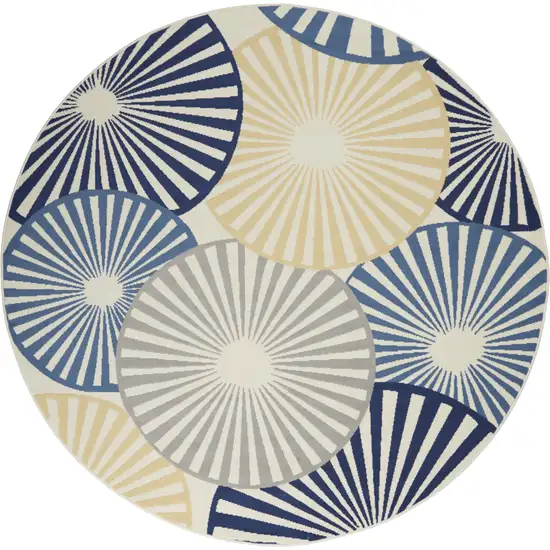 8' Blue and Ivory Round Geometric Power Loom Area Rug Photo 2