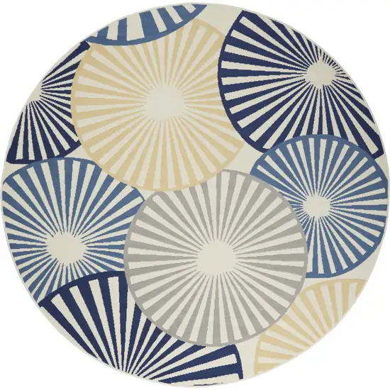 8' Blue and Ivory Round Geometric Power Loom Area Rug Photo 4