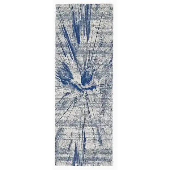 8' Blue and Ivory Runner Rug Photo 1