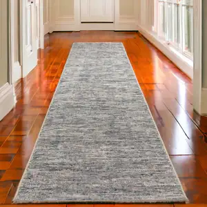 Photo of 16' Blue and Ivory Wool Hand Loomed Runner Rug