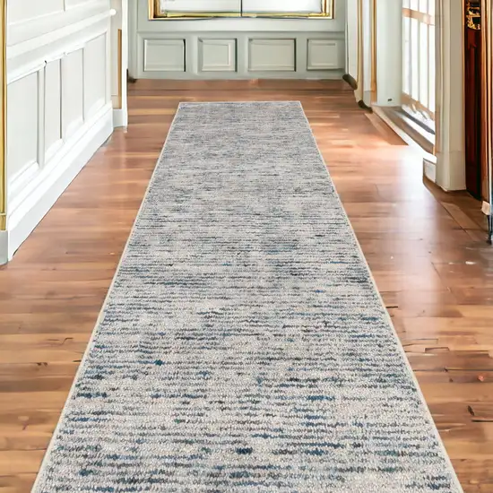 20' Blue and Ivory Wool Hand Loomed Runner Rug Photo 1