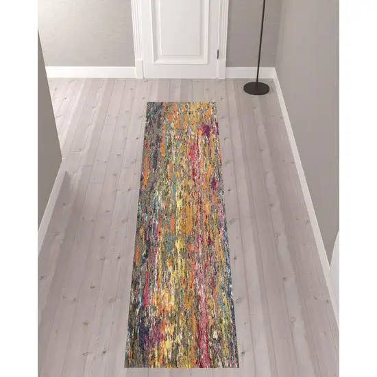 10' Blue and Orange Abstract Non Skid Runner Rug Photo 3