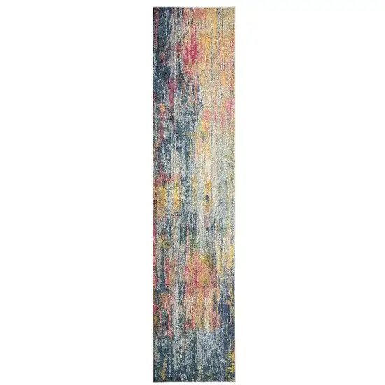 14' Blue and Orange Abstract Non Skid Runner Rug Photo 1