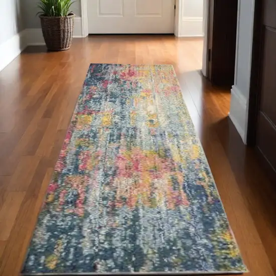 14' Blue and Orange Abstract Non Skid Runner Rug Photo 2