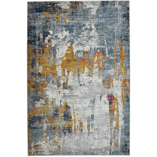 8' Blue and Orange Abstract Power Loom Runner Rug Photo 1