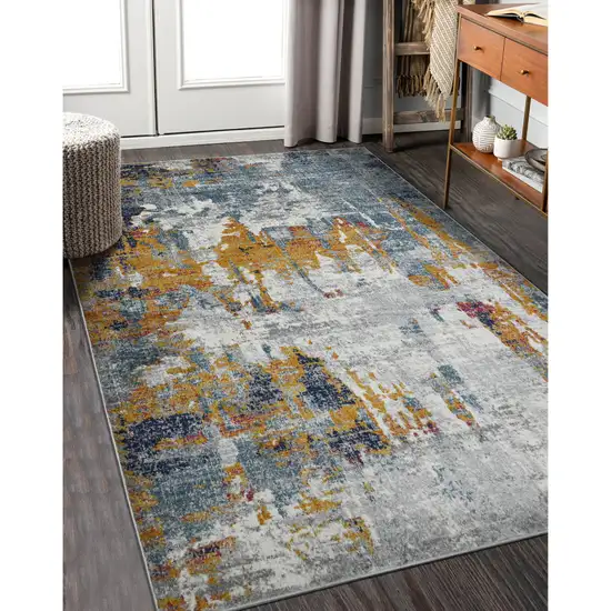 8' Blue and Orange Abstract Power Loom Runner Rug Photo 7