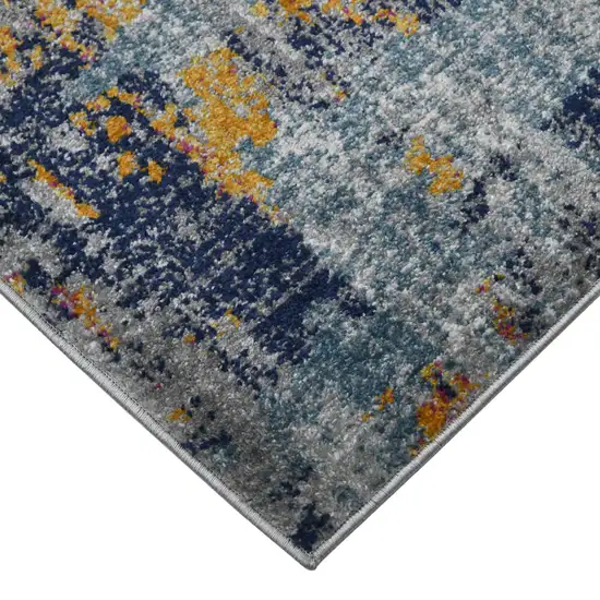 8' Blue and Orange Abstract Power Loom Runner Rug Photo 5