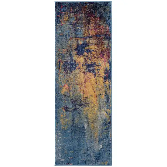 7' Blue and Orange Abstract Power Loom Runner Rug Photo 1