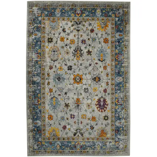 8' Blue and Orange Floral Power Loom Runner Rug Photo 1