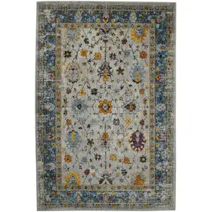 Photo of 8' Blue and Orange Floral Power Loom Runner Rug