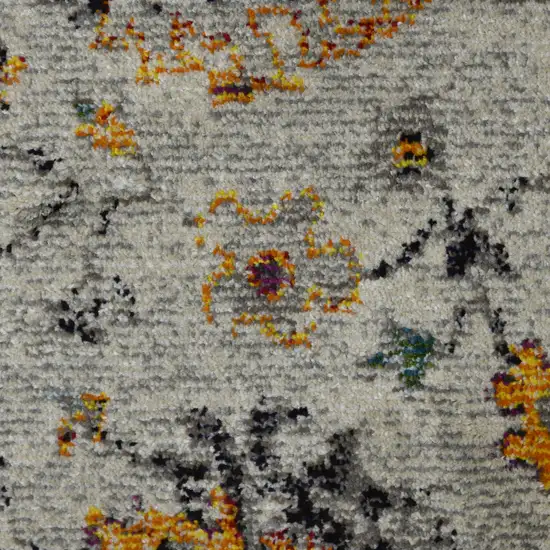 8' Blue and Orange Floral Power Loom Runner Rug Photo 7