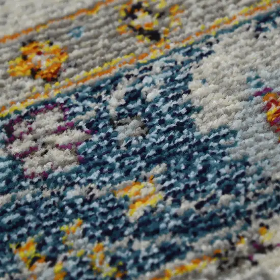 8' Blue and Orange Floral Power Loom Runner Rug Photo 9