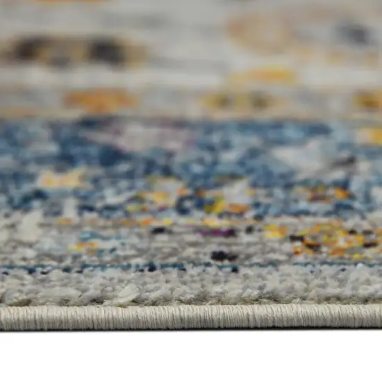 8' Blue and Orange Floral Power Loom Runner Rug Photo 8