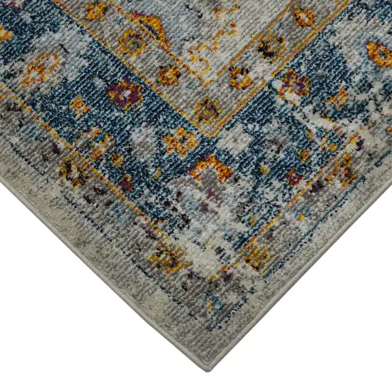 8' Blue and Orange Floral Power Loom Runner Rug Photo 3