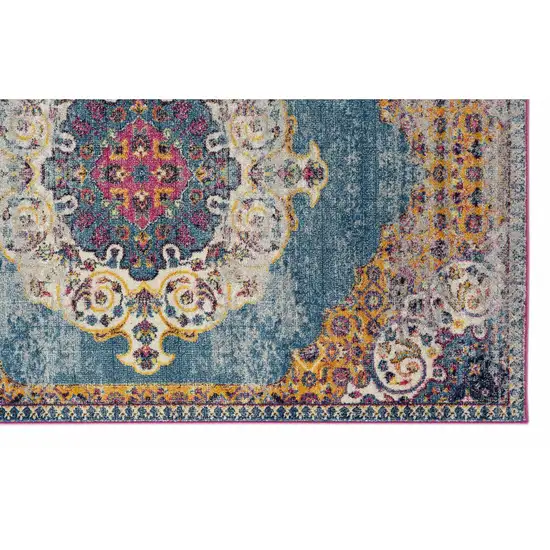 6' Blue and Orange Medallion Power Loom Runner Rug Photo 2