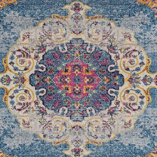 6' Blue and Orange Medallion Power Loom Runner Rug Photo 4