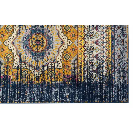 6' Blue and Orange Medallion Power Loom Runner Rug Photo 2