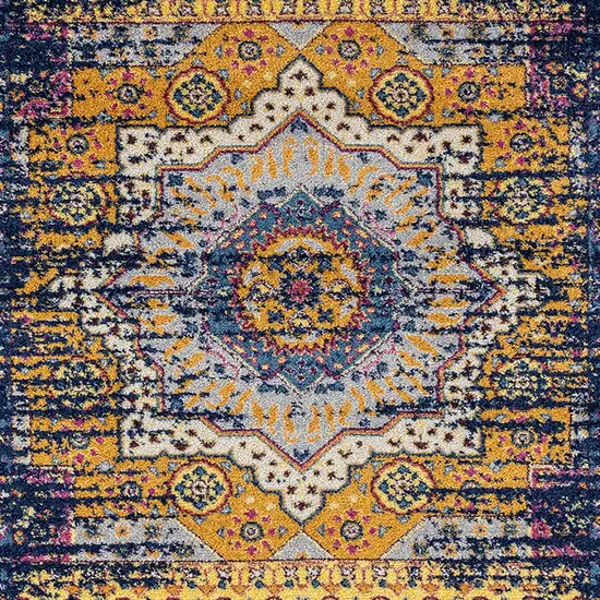 6' Blue and Orange Medallion Power Loom Runner Rug Photo 4