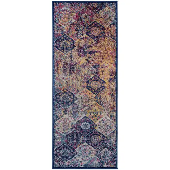 6' Blue and Orange Moroccan Power Loom Runner Rug Photo 1