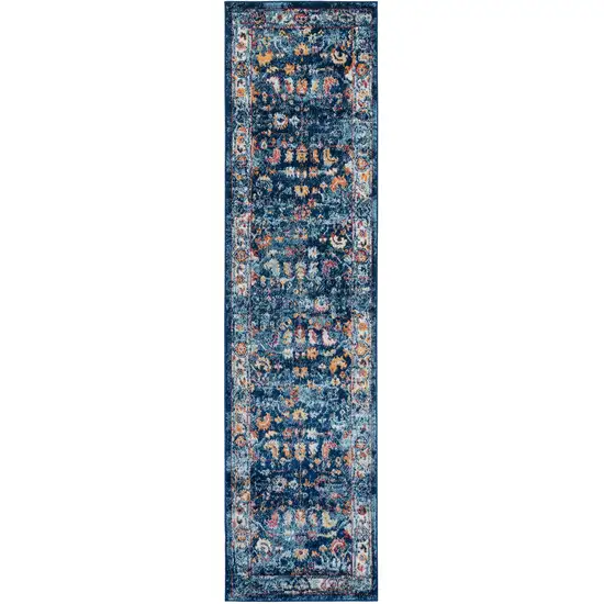 10' Blue and Orange Oriental Power Loom Runner Rug Photo 1