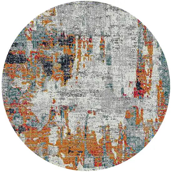 7' Blue and Orange Round Abstract Power Loom Area Rug Photo 1