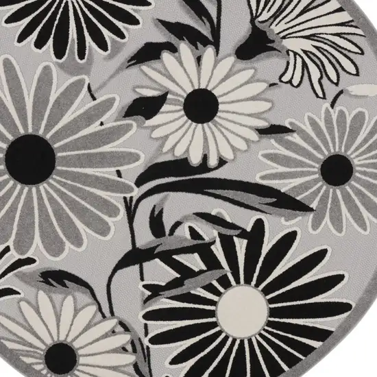 8' Black and White Round Floral Indoor Outdoor Area Rug Photo 5