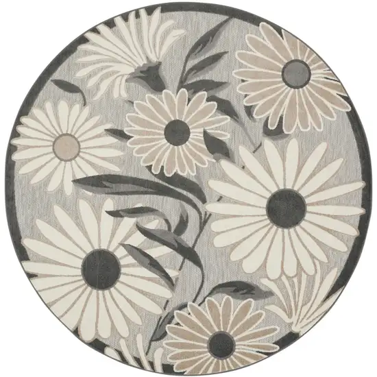 8' Beige Round Floral Indoor Outdoor Area Rug Photo 5