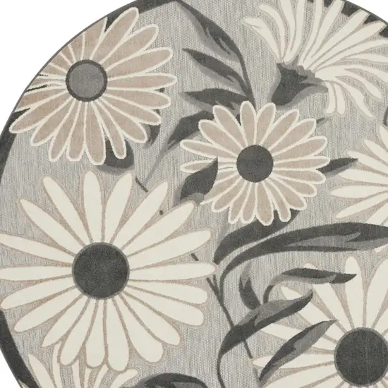 8' Beige Round Floral Indoor Outdoor Area Rug Photo 4