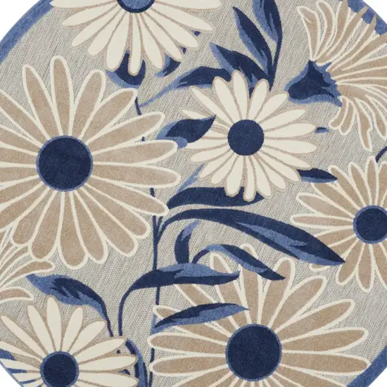 8' Blue and Gray Round Floral Indoor Outdoor Area Rug Photo 5