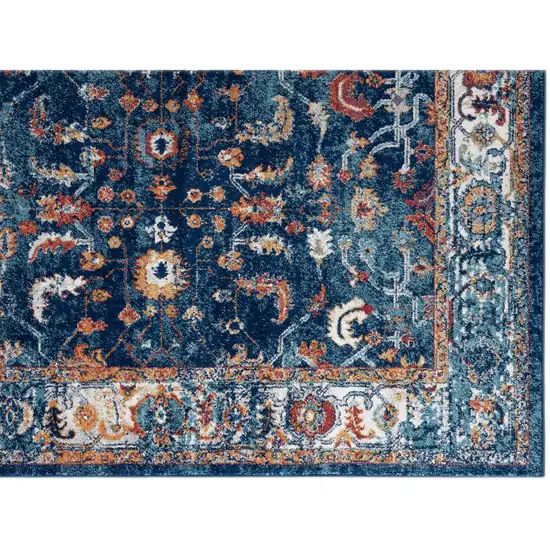 6' Blue and Orange Round Oriental Power Loom Area Rug Photo 2