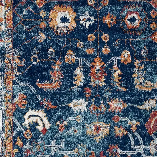 6' Blue and Orange Round Oriental Power Loom Area Rug Photo 4