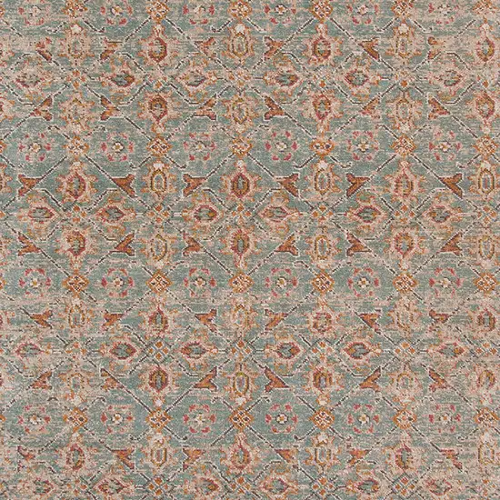 6' Blue and Orange Round Oriental Power Loom Distressed Area Rug Photo 7