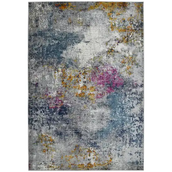 8' Blue and Pink Abstract Power Loom Runner Rug Photo 1