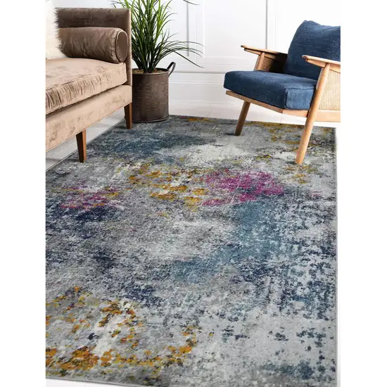 8' Blue and Pink Abstract Power Loom Runner Rug Photo 6