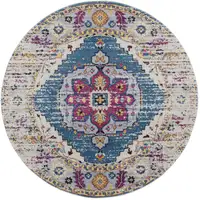 Photo of 6' Blue and Pink Round Medallion Power Loom Area Rug