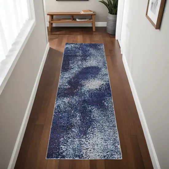 8' Blue and Purple Abstract Power Loom Runner Rug Photo 1