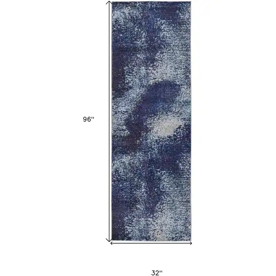 8' Blue and Purple Abstract Power Loom Runner Rug Photo 3