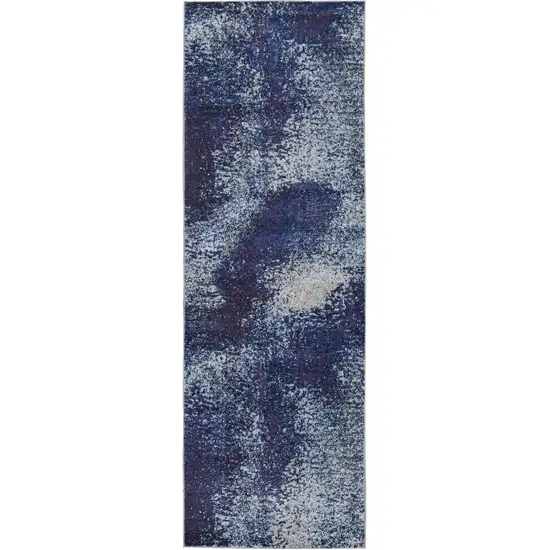 8' Blue and Purple Abstract Power Loom Runner Rug Photo 2