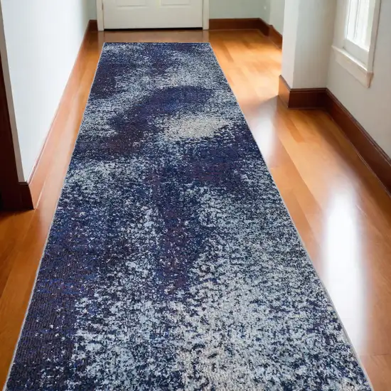 10' Blue and Purple Abstract Power Loom Runner Rug Photo 1