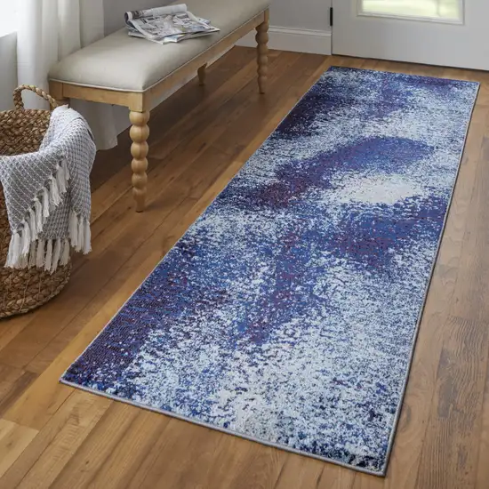 10' Blue and Purple Abstract Power Loom Runner Rug Photo 6