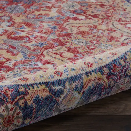 4' Blue and Red Floral Distressed Non Skid Round Rug Photo 7