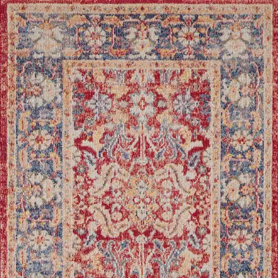 6' Blue and Red Floral Distressed Non Skid Runner Rug Photo 9