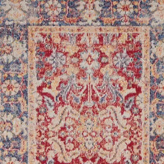 6' Blue and Red Floral Distressed Non Skid Runner Rug Photo 8